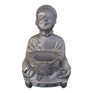 Vintage Asian Cast Metal Scholar Figurine Incense Burner With Longevity Symbol