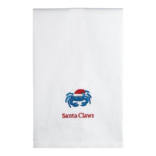 Santa Claws Crab Embroidered Kitchen Towel For Sale