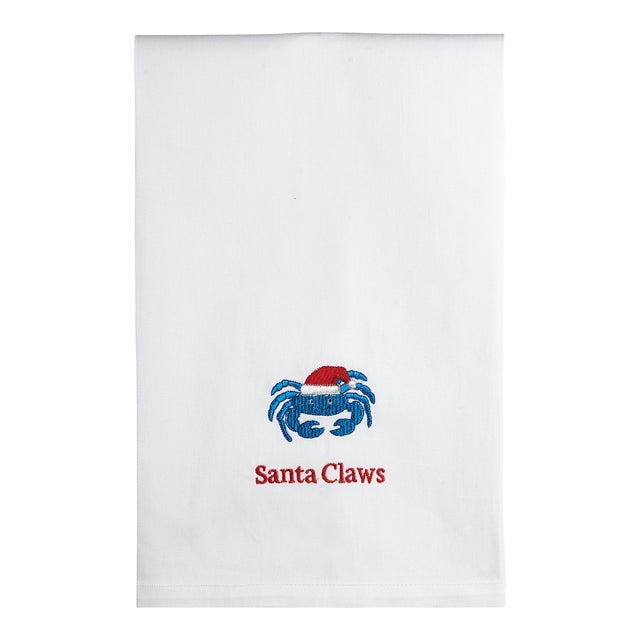 Santa Claws Crab Embroidered Kitchen Towel For Sale