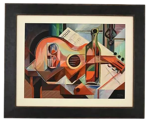 Serge Magnin, Cubist Still Life with Guitar, 1960, Oil Painting