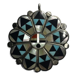 Native American Zuni Vintage Sterling Silver Inlay Pin/Pendant For Sale
