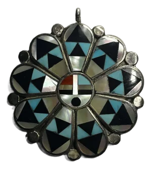Native American Zuni Vintage Sterling Silver Inlay Pin/Pendant