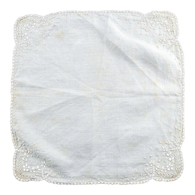 Intricate Vintage Hand Embroidered Linen Table Mat For Sale