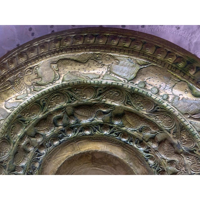 Vintage Early 20th Century Asian Hammered Brass Animal Motif Decorative Plate For Sale In Madison - Image 6 of 8
