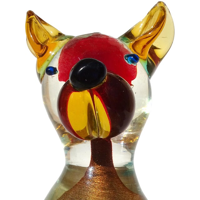 Beautiful and cute, vintage Murano hand blown Sommerso copper aventurine flecks with red and orange Italian art glass...