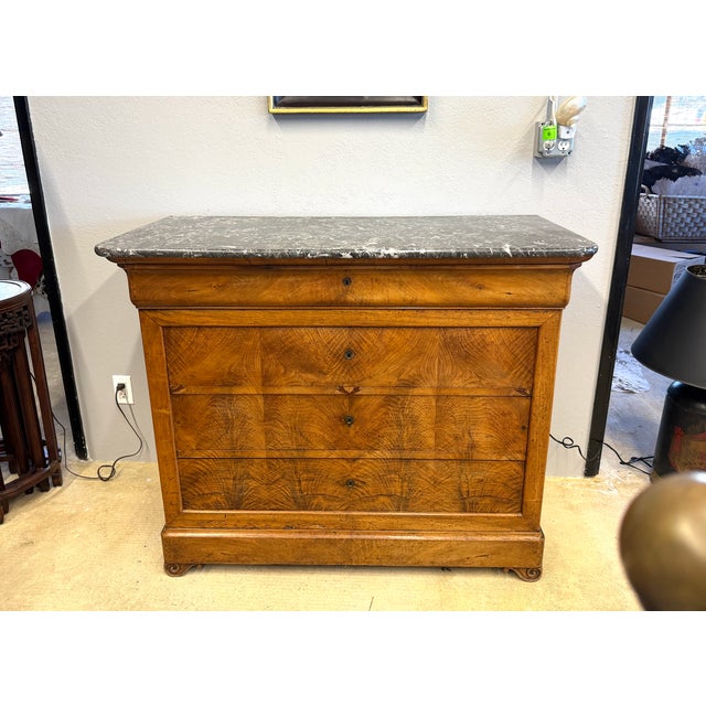 French Louis Philippe Chest or Commode Burl Walnut W/Marble Top For Sale - Image 11 of 11