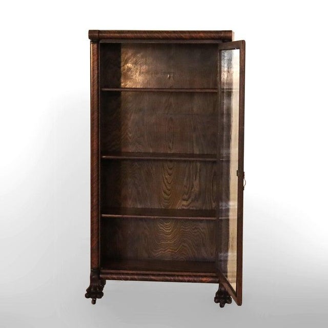 Arts & Crafts Oak Single Door Clawfoot Bookcase With Reeded Columns C1920 For Sale - Image 10 of 11