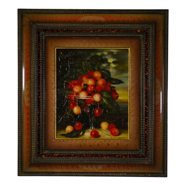 Obeniale, Crystal with a Bouquet of Cherries, 1950s, Oil Painting on Canvas, Framed For Sale