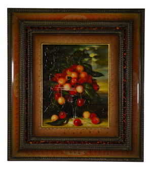 Obeniale, Crystal with a Bouquet of Cherries, 1950s, Oil Painting on Canvas, Framed