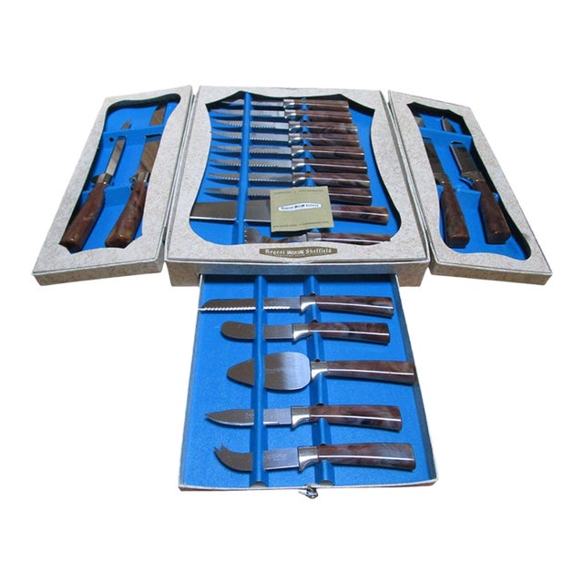 Mid Century Regent Sheffield 19 Piece Presentation Stainless Steel English Blade Cutlery Set With PresentationBox For Sale