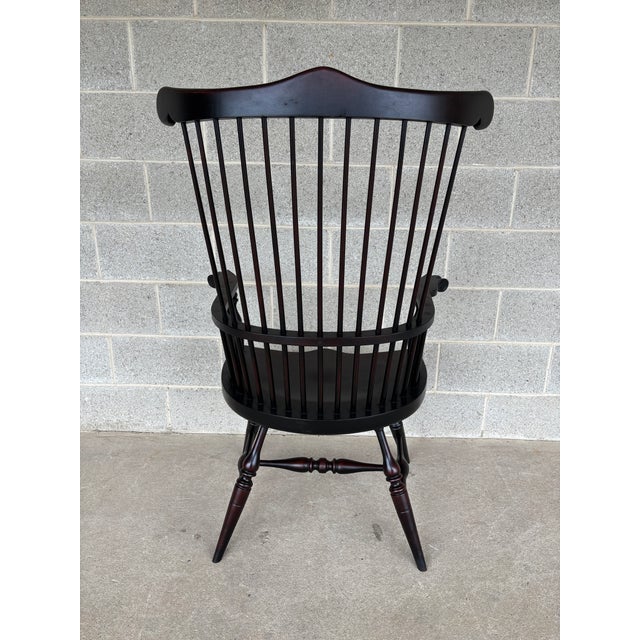 English Vintage Philadelphia Style Auburn Crackle Finish Comb Back Arm Chair For Sale - Image 3 of 11