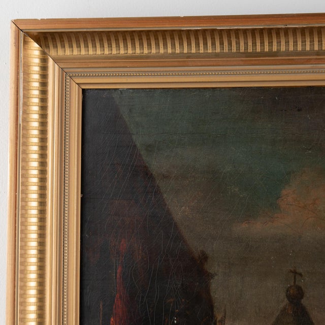 18th-century original oil on canvas painting from Sweden depicting a dramatic narrative scene. The composition features a...