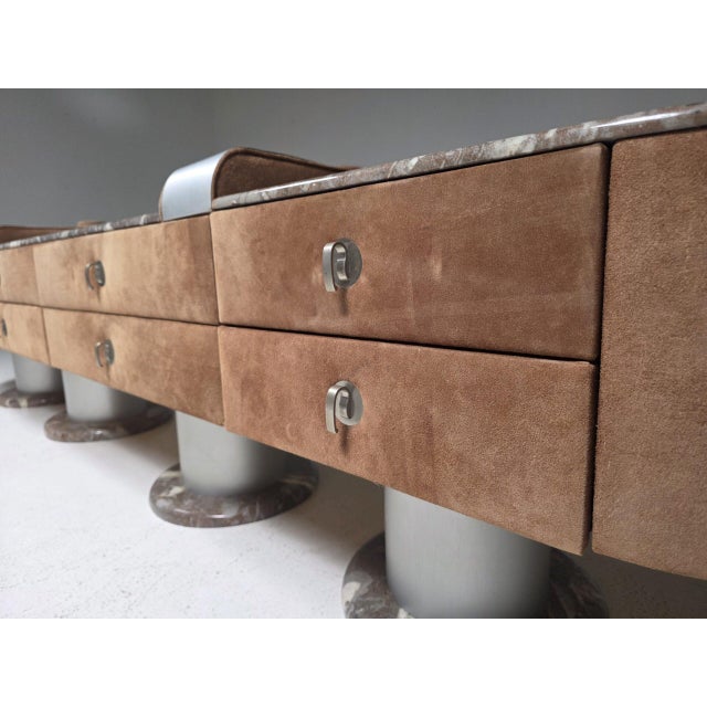 Italian Sculptural Three-Piece Sideboard in Suede and Breccia Marble, 1970s For Sale - Image 6 of 12