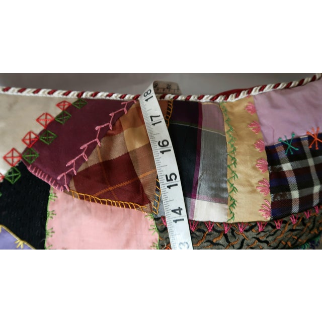 Mid 19th Century 1870s Crazy Quilt Pillow 18 Inches 2 .... Great Colors For Sale - Image 5 of 7