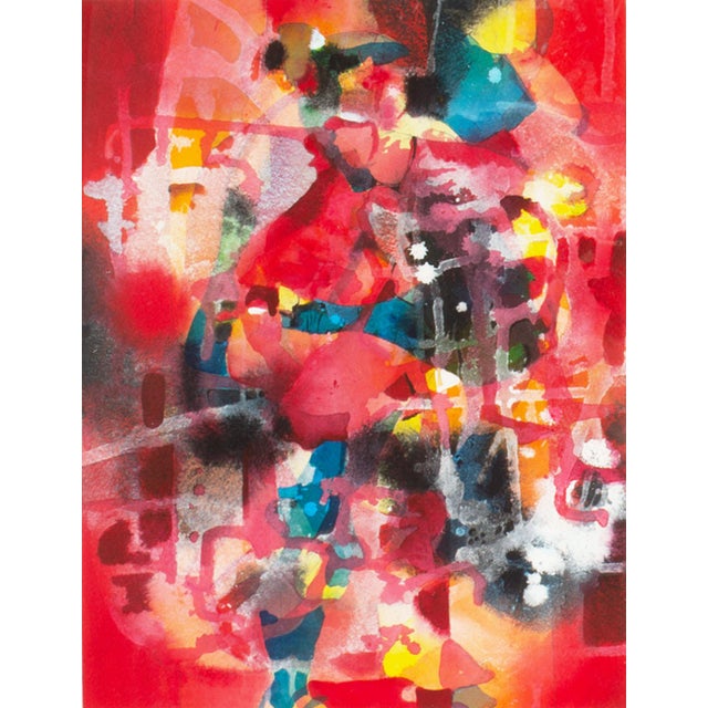 A watercolor painting by the American artist George Coggeshall (1914-1994). This abstract work depicts the faint form of a...