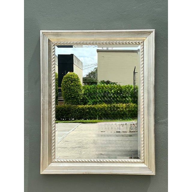 Mid-Century Modern Vintage Carved Wood and Mirrored Glass Mirror For Sale - Image 3 of 12
