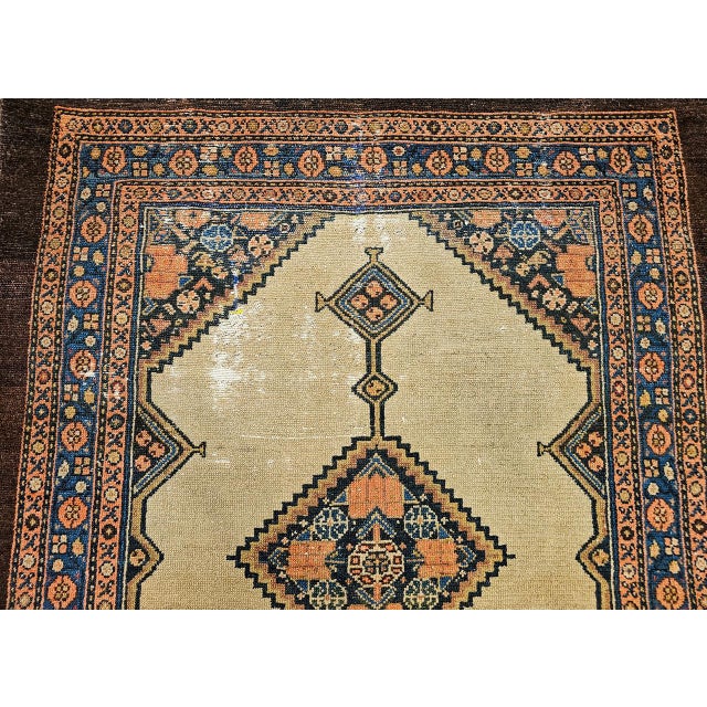 Antique Serab Area Rug, Hand-Knotted Wool, Geometric Medallion Pattern, Camel Hair & Brown, 4x5 For Sale - Image 11 of 18