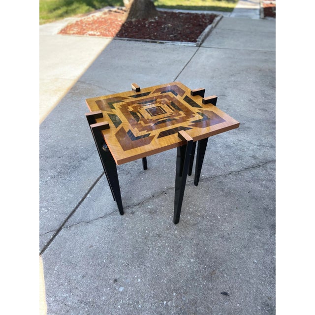 Mid Century Modern Side Table With Exotic Wood Inlay | by Shellenberger For Sale - Image 13 of 13