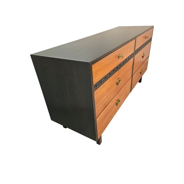 Vintage Walnut Dresser With Brass Hardware, 1970s For Sale - Image 4 of 12