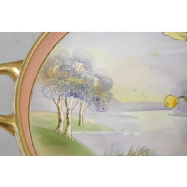 Ceramic Antique Nippon Morimora Hand Painted Flowers & Ducks Coral Porcelain Bowl (A) For Sale - Image 7 of 16