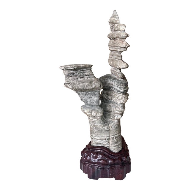 Chinese Scholar Stone Wuling Rock on Stand For Sale