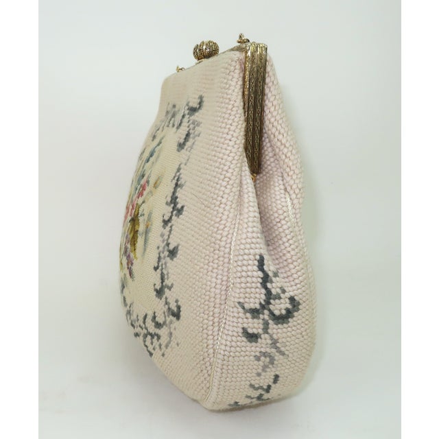 Floral Needlepoint Top Handle Handbag, 1950's For Sale - Image 10 of 14