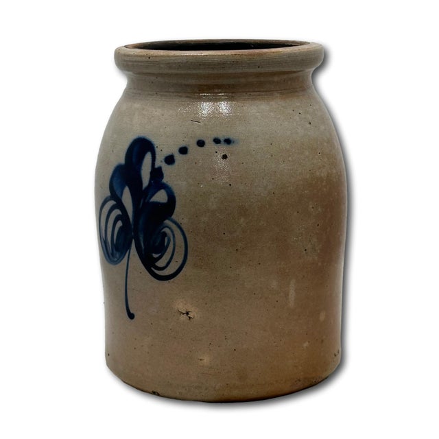 Hard to Find Small 1 Gallon Size Antique American Blue Decorated Stoneware Butter Churn - Circa Mid 1800s For Sale - Image 4 of 18
