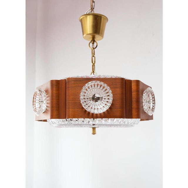 Metal Swedish Pendant Lamp in Wood and Glass by Orrefors, 1960s For Sale - Image 7 of 9