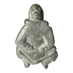Mid 20th Century +25 LBS Huge Native Inuit Hand Carved Stone Sitting Human Art Sculpture
