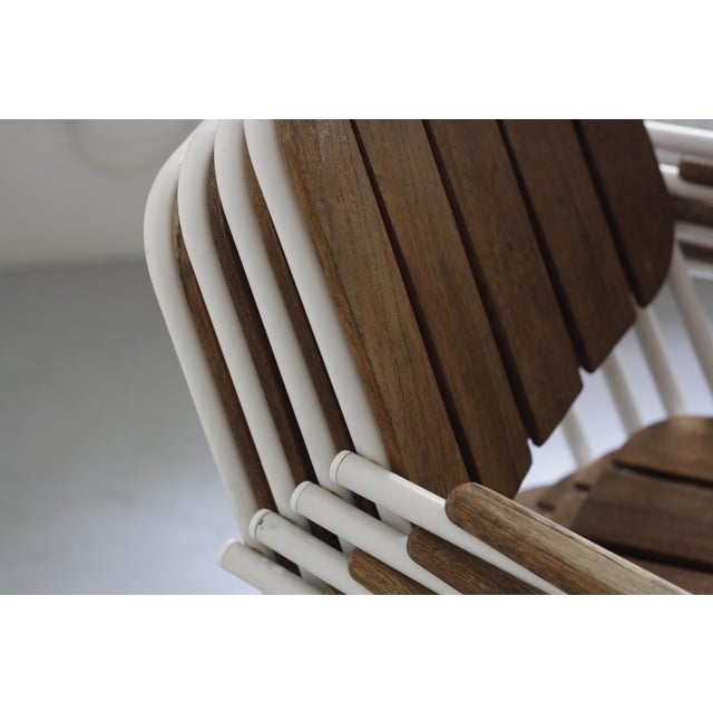 Mid-Century Modern Daneline Garden Chairs in Tubular Steel and Teak, 1970s, Set of 4 For Sale - Image 12 of 14