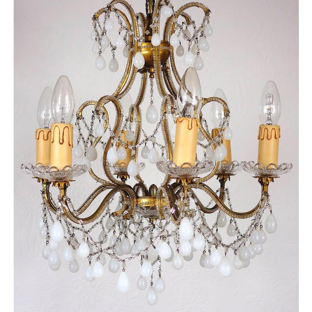 Antique Gilded Metal and Murano Glass Drop Chandelier, 1920s For Sale - Image 11 of 13