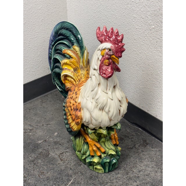 Glazed Ceramic Rooster Sculpture, Large For Sale In San Francisco - Image 6 of 12