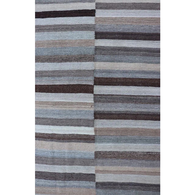 Textile Modern Flat-Weave Kilim Rug in Multi-Panel Striped Design in Earthy Tones For Sale - Image 7 of 13
