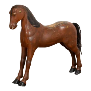 Vintage Hand Carved Brown Painted Wood Horse Sculpture, Sweden Circa 1940