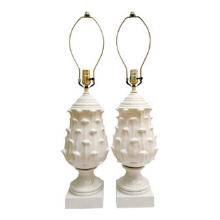 1960s Palm Beach Regency Italian Porcelain Artichoke Table Lamps - A Pair For Sale