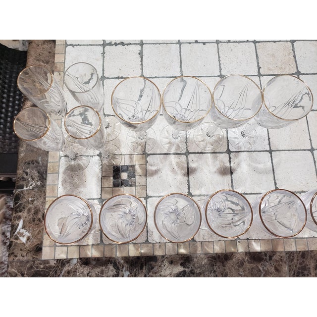 Set of Lenox Debut Gold-Rimmed Crystal Glasses - 14 Pieces - Water, Wine and Champagne For Sale - Image 10 of 13