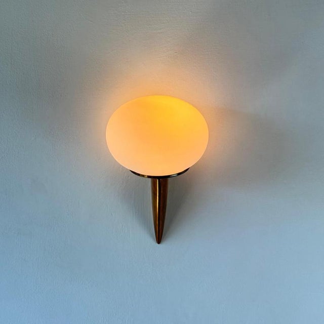 Italian Lancia Wall Sconce in Brass and Opaline Glass from Stilux Milano, 1960s For Sale - Image 3 of 14