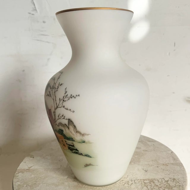 Vintage Italian Chinoiserie Satin Glass Vase For Sale - Image 4 of 5