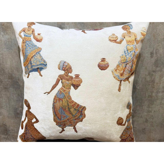 African Pottery Women Jacquard Cushion Cover For Sale - Image 9 of 11