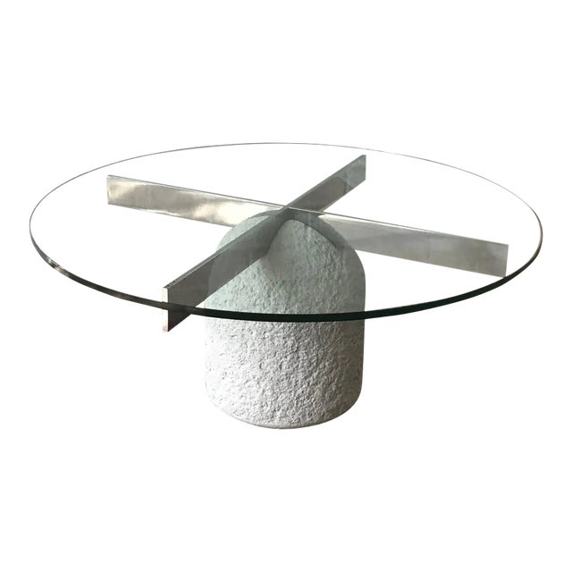 1970s Saporiti Modern Concrete, Chrome & Glass Coffee Table – Italian Luxury Design For Sale