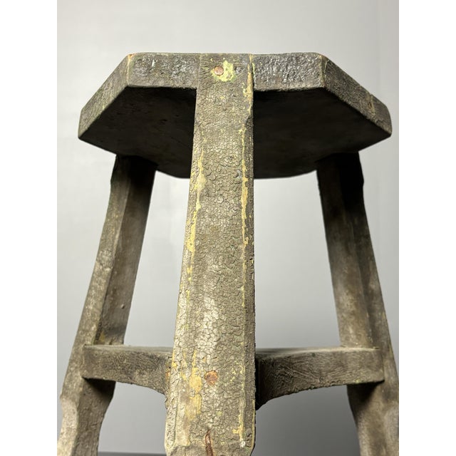 Antique Wabi-Sabi Rustic Patinated Farmhouse Tripod Worker's Stool, 1900s For Sale - Image 16 of 18