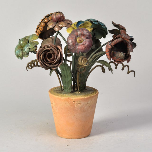 Pair Early 20th C French Metal Tole Flowers in Terracotta Pots For Sale - Image 9 of 12