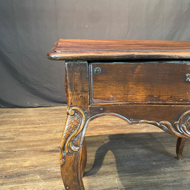 Brown French Early Carved Louis XV Walnut Side Table For Sale - Image 8 of 10
