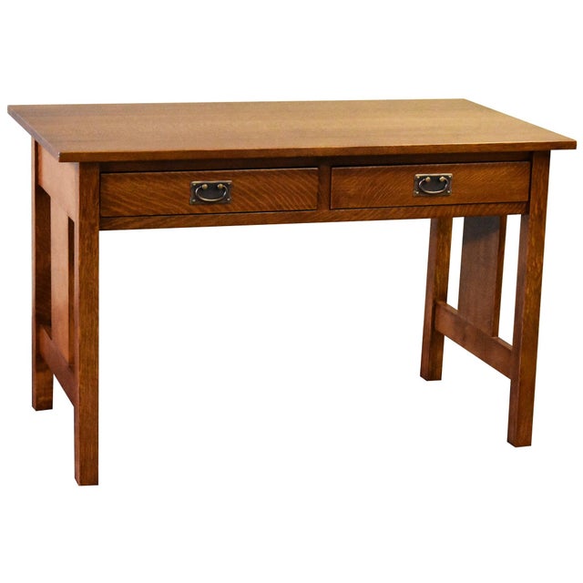 Mission / Arts and Crafts Solid Oak Writing Desk - Walnut For Sale - Image 12 of 14