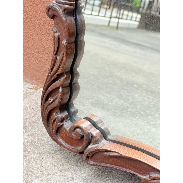 Vintage French Rococo / Louis XV Style Vintage Carved Mahogany Wall Mirror For Sale - Image 4 of 10