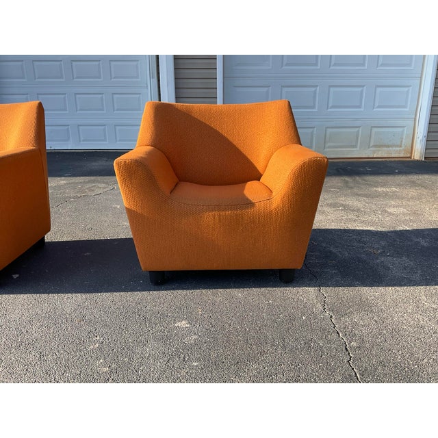 Modern Pair of Herman Miller Geiger Swoop Club Chairs by Mark Goetz — Iconic Orange Upholstery, Made in Usa For Sale - Image 3 of 12
