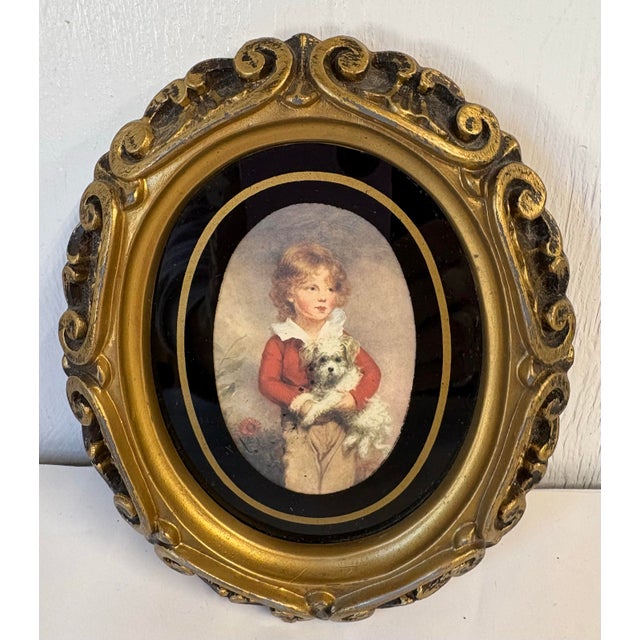 Nice vintage Italian style gilt framed print of the “Master Simpson” by Devis - a Victorian boy holding a dog.