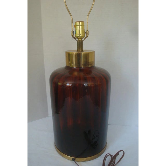1970s 1970s Italian Tortoiseshell Glass and Brass Table Lamp For Sale - Image 5 of 8