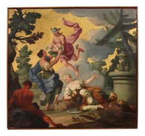 Italian Artist, Hermes Entrusts Dionysus to the Nymphs of Mount Nysa, 1760, Oil on Panel, Framed