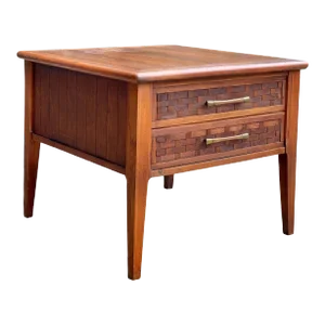 Mid-Century Modern Walnut Basket Weave Motif End Table